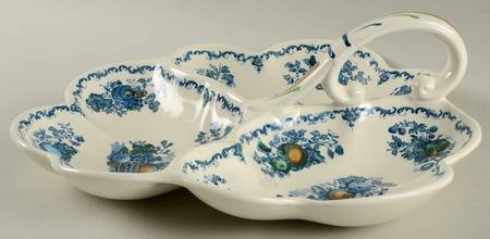 Fruit Basket Blue Multicolor 3-Part Relish with Center Ceramic Handle