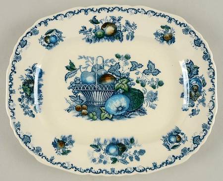 Fruit Basket Blue Multicolor 12" Oval Serving Platter