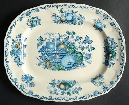 Fruit Basket Blue Multicolor 11" Oval Serving Platter