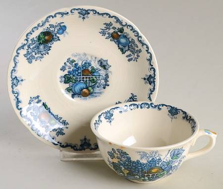 Fruit Basket Blue Multicolor Flat Cup & Saucer Set