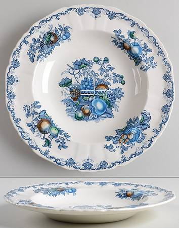 Fruit Basket Blue Multicolor Large Rim Soup Bowl