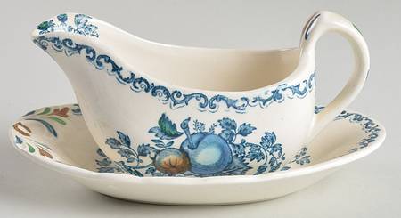 Fruit Basket Blue Multicolor Individual Gravy Boat & Plate