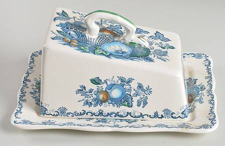 Fruit Basket Blue Multicolor Large Cheese Dish with Lid (Wedge)