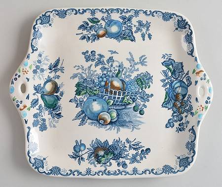 Fruit Basket Blue Multicolor Square Cake Plate