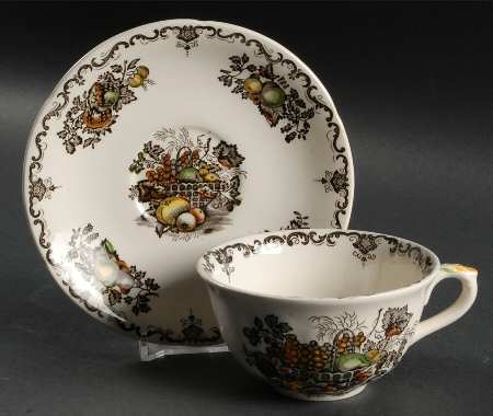 Fruit Basket Brown Multicolor Flat Cup & Saucer Set