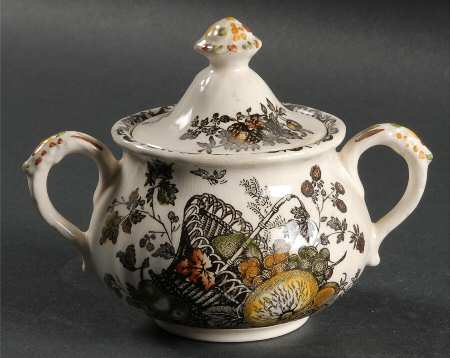 Fruit Basket Brown Multicolor Sugar Bowl & Lid