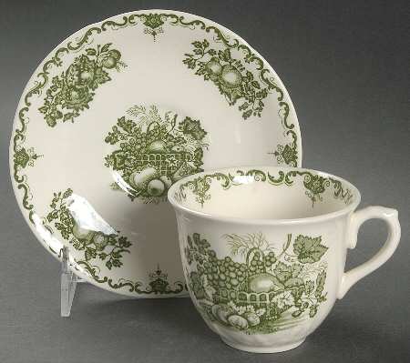 Fruit Basket Green Flat Cup & Saucer Set