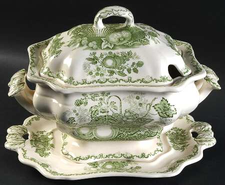 Fruit Basket Green Tureen & Lid w/Underplate