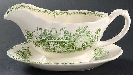 Fruit Basket Green Gravy Boat & Underplate
