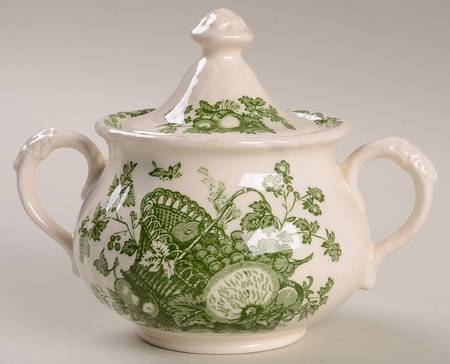 Fruit Basket Green Sugar Bowl & Lid