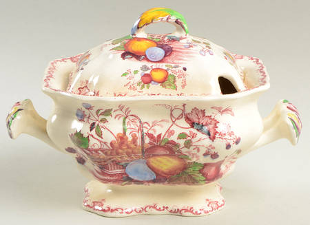 Fruit Basket Red Multicolor Sauce Boat & Lid