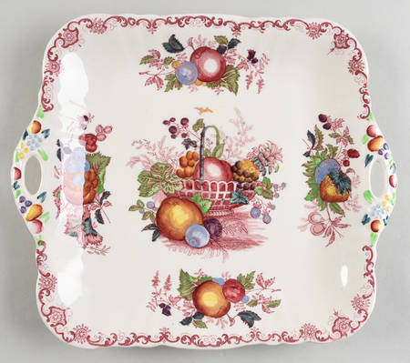 Fruit Basket Red Multicolor Square Handled Cake Plate