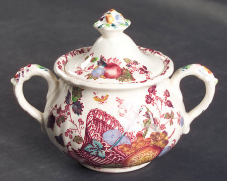 Fruit Basket Red Multicolor Sugar Bowl & Lid