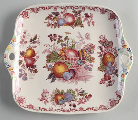 Fruit Basket Red Multicolor Square Handled Cake Plate