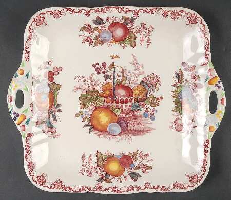 Fruit Basket Red Multicolor Square Handled Cake Plate