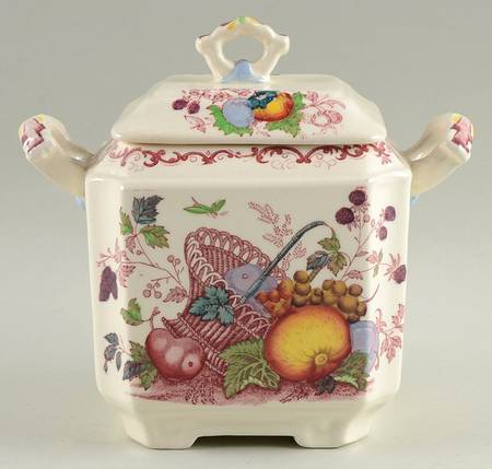 Fruit Basket Red Multicolor Sugar Bowl & Lid