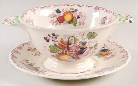 Fruit Basket Red Multicolor Gravy Boat & Underplate