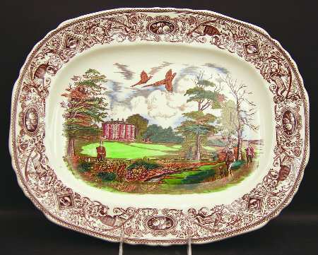 Game Birds Brown Multicolor 17" Oval Serving Platter