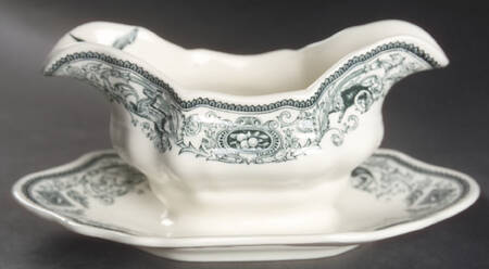 Game Birds Green Gravy Boat with Attached Underplate