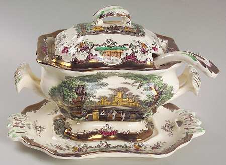 Leeds Sauce Boat & Lid & Underplate & Ladle
