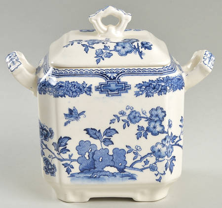 Manchu Blue Square Fan Sugar Bowl & Lid