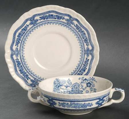 Manchu Blue Flat Cream Soup Bowl & Saucer Set