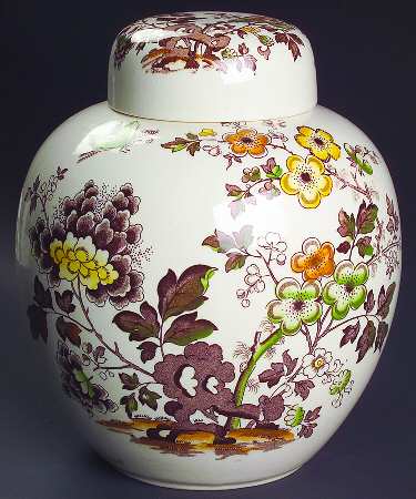 Manchu Brown Multicolor Large Prunus Jar & Lid