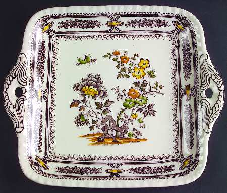 Manchu Brown Multicolor Square Handled Cake Plate