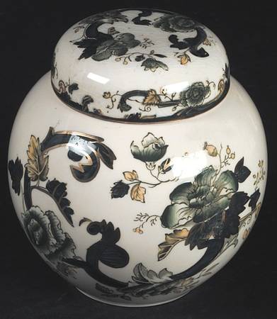 Mandalay Chartreuse (Gold Accent & Trim) Small Prunus Jar & Lid