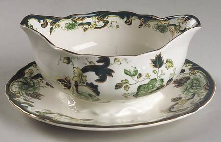 Mandalay Chartreuse (Gold Accent & Trim) Gravy Boat with Attached Underplate