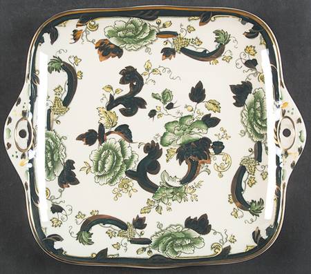 Mandalay Chartreuse (Gold Accent & Trim) Square Handled Cake Plate