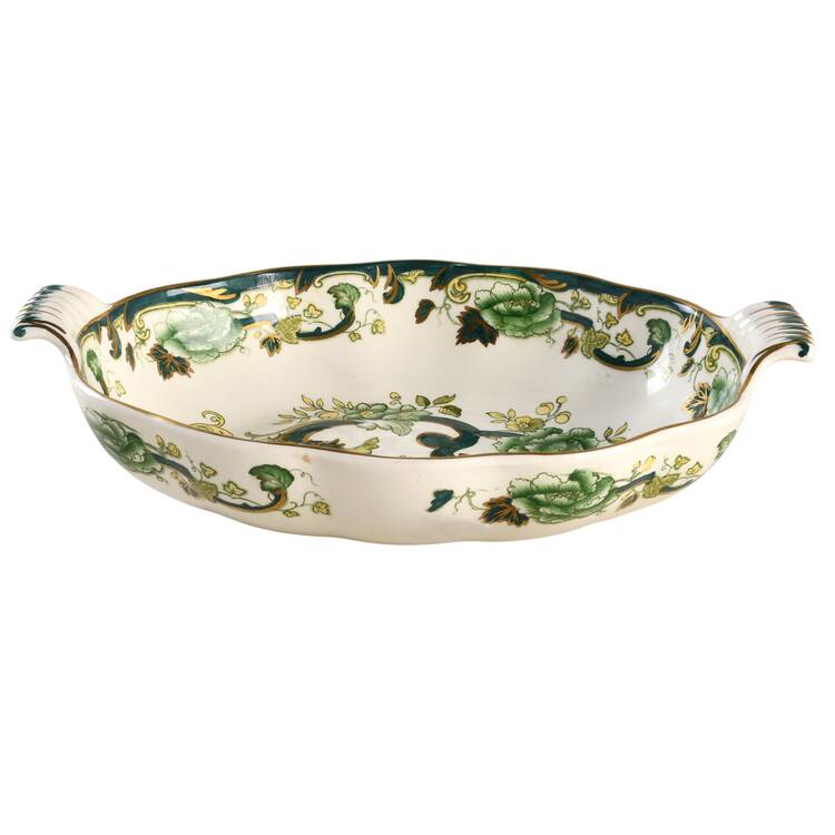 Mandalay Chartreuse (Gold Accent & Trim) 10" Handled Oval Vegetable Bowl
