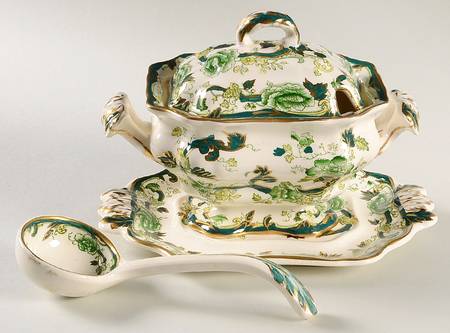 Mandalay Chartreuse (Gold Accent & Trim) Sauce Boat & Lid & Underplate & Ladle