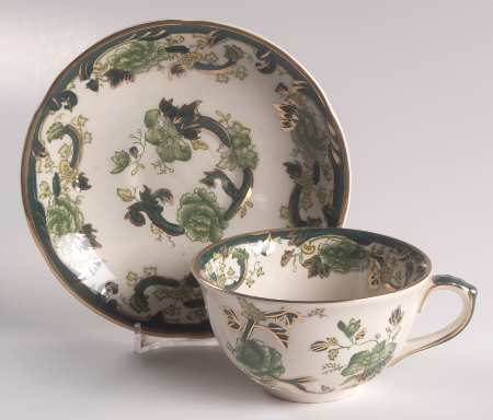 Mandalay Chartreuse (Gold Accent & Trim) Flat Cup & Saucer Set