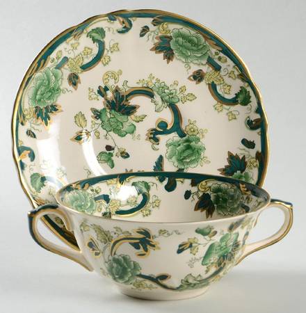 Mandalay Chartreuse (Gold Accent & Trim) Flat Cream Soup Bowl & Saucer Set