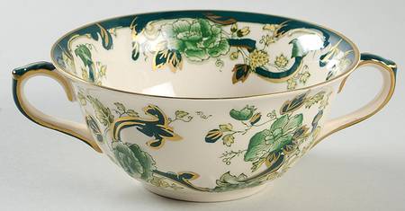 Mandalay Chartreuse (Gold Accent & Trim) Flat Cream Soup Bowl