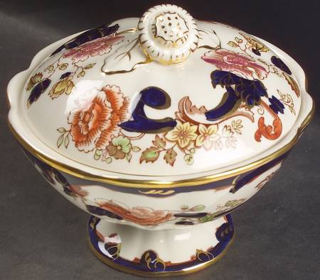Mandalay Blue Multicolor Footed Victorian Bowl & Lid