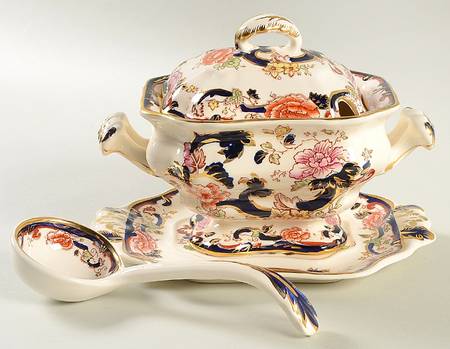 Mandalay Blue Multicolor Small Bedford Tureen W/Ladle & Underplate