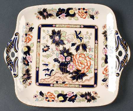 Mandalay Blue Multicolor Square Handled Cake Plate