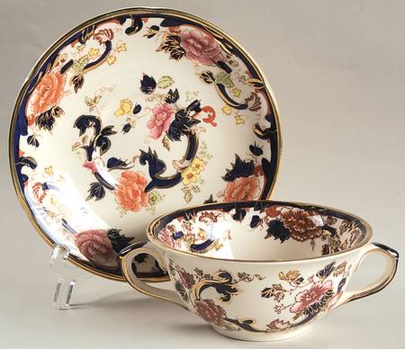 Mandalay Blue Multicolor Flat Cream Soup Bowl & Saucer Set