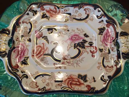 Mandalay Blue Multicolor Square Handled Cake Plate