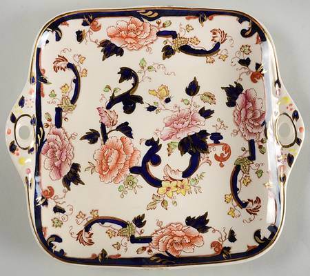 Mandalay Blue Multicolor Square Handled Cake Plate