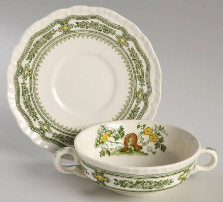 Manchu Green Multicolor Flat Cream Soup Bowl & Saucer Set