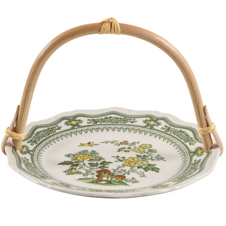 Manchu Green Multicolor 5 3/8"-5 5/8" Bamboo Handled Serving Plate  HC