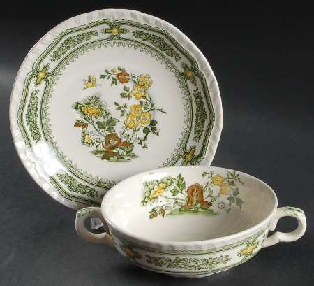 Manchu Green Multicolor Flat Cream Soup Bowl & Saucer Set