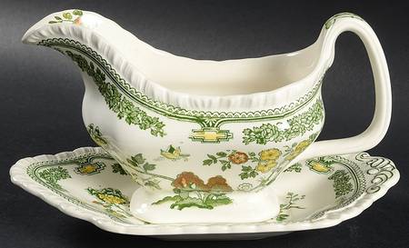Manchu Green Multicolor Gravy Boat & Underplate