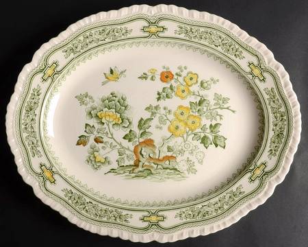 Manchu Green Multicolor 15" Oval Serving Platter