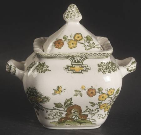 Manchu Green Multicolor Sugar Bowl & Lid