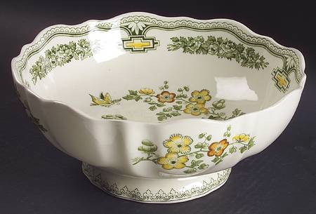 Manchu Green Multicolor Large Footed Salad Serving Bowl