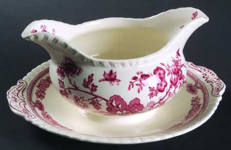 Manchu Pink Gravy Boat with Attached Underplate